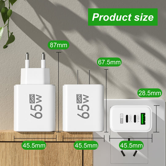 65W Fast Charger with 3 Ports
