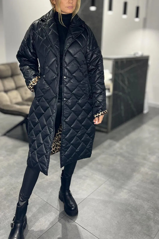 Evie Reversible Quilted Coat with Leopard Lining